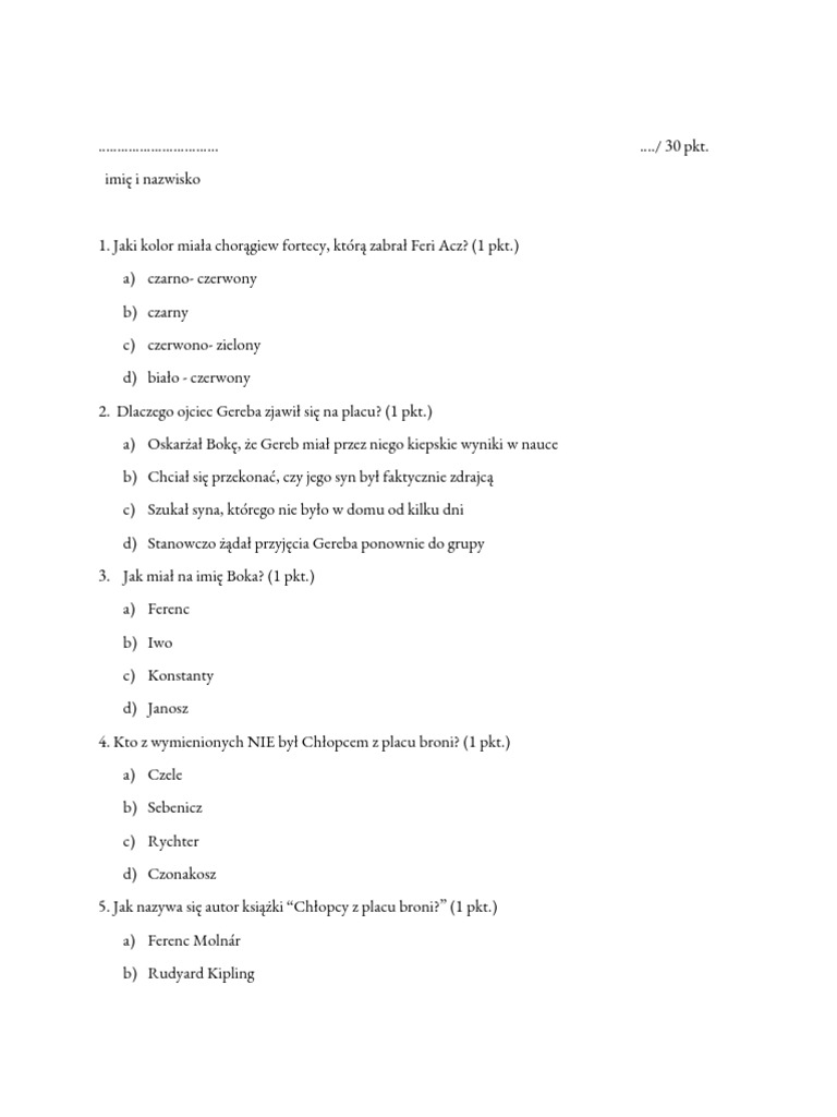 Chlopcy Z Placu Broni Test Pdf