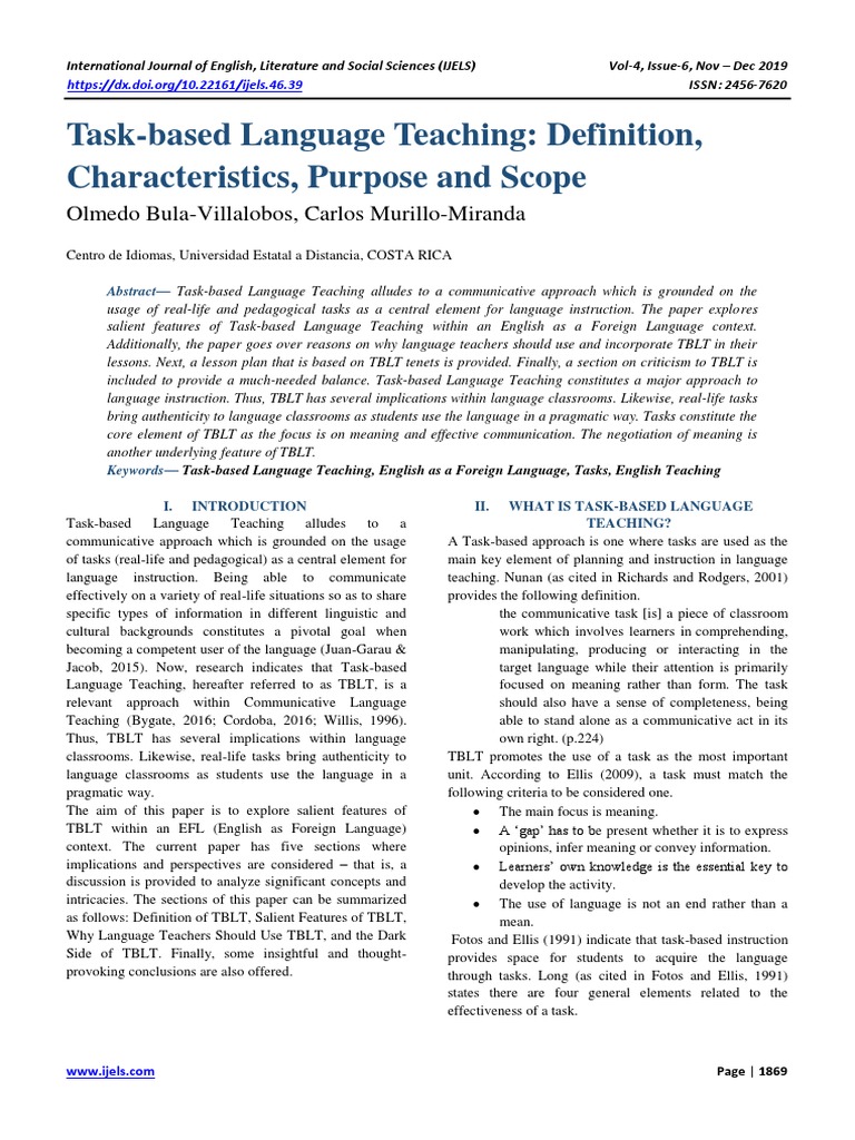 Task-Based Language Teaching: Definition, Characteristics, Purpose and ...