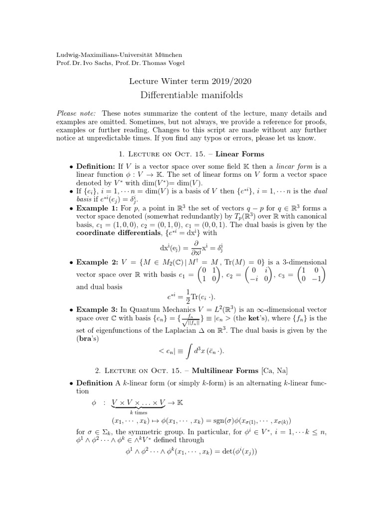 Differentiable Manifolds Pdf Differentiable Manifold Metric Space