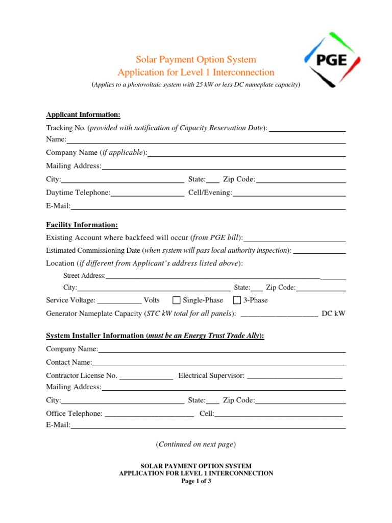 Solar Payment Option System Application For Level 1 Interconnection ...