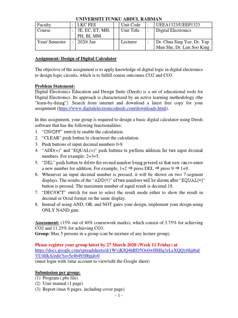 Digital Electronics Calculator Assignment | PDF | Calculator | Digital ...