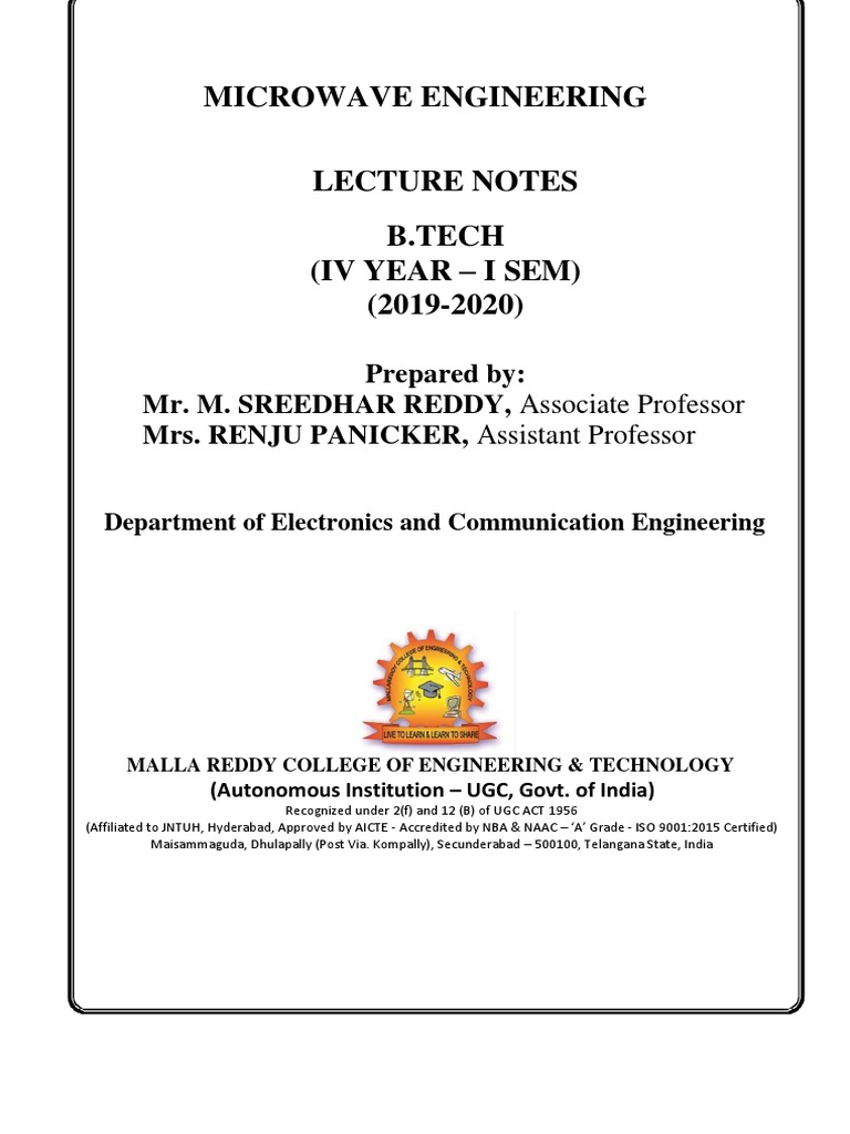 Microwave Engineering Lecture Notes | PDF | Waveguide | Microwave