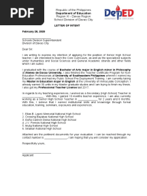 Letter of Intent For DEPED Teacher I