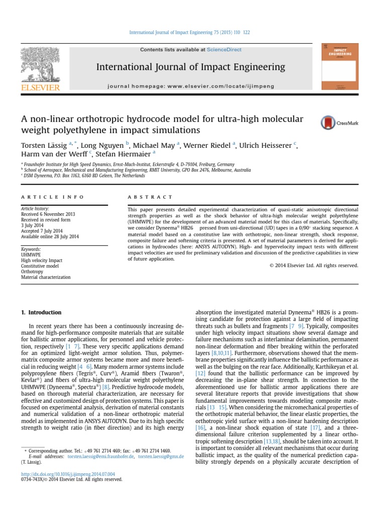 A Non-Linear Orthotropic Hydrocode Model For Ultra-High Molecular ...
