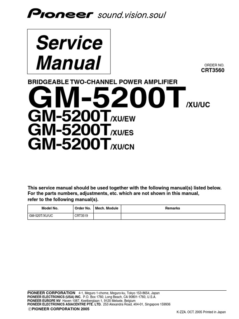 Manual Pioneer GM-5200T | PDF | Electrical Connector | Safety