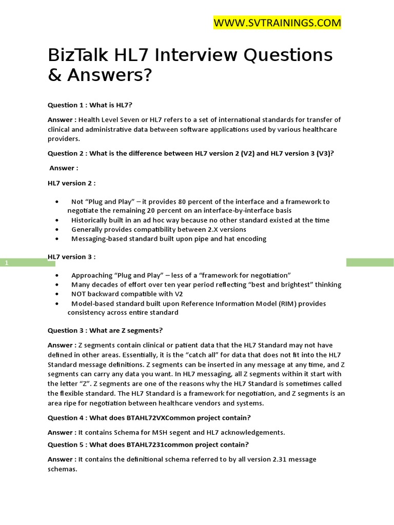 BizTalk HL7 Interview Q&A Guide | PDF