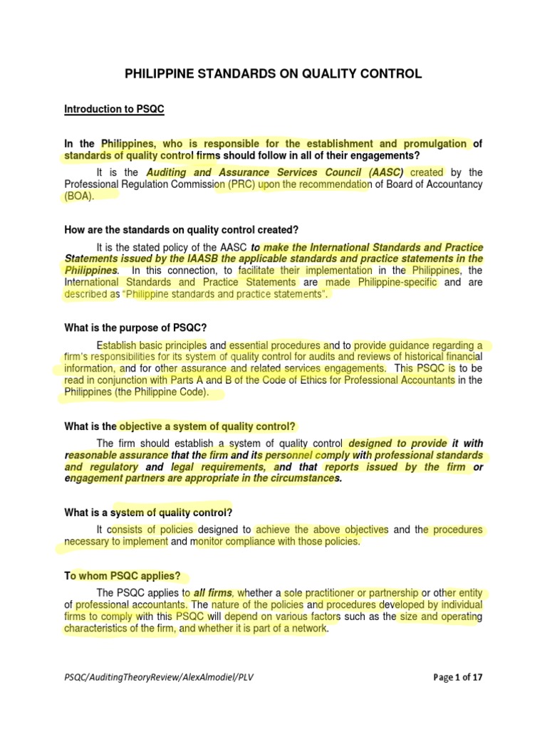 Philippine Standards on Quality Control | PDF | Competence (Human ...