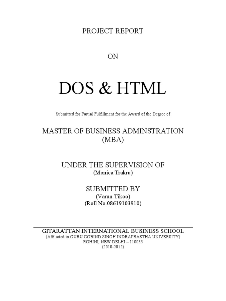 Dos & HTML: Project Report | PDF | Html Element | Html