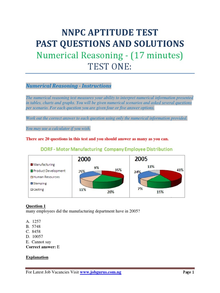 NNPC Aptitude Test Past Questions and Answers PDF | PDF 