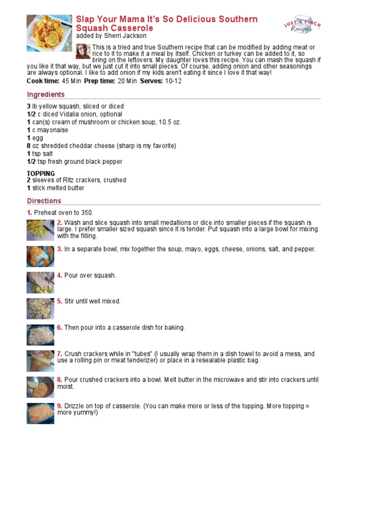 Slap Your Mama It's So Delicious Southern Squash Casserole PDF Casserole Food And Drink