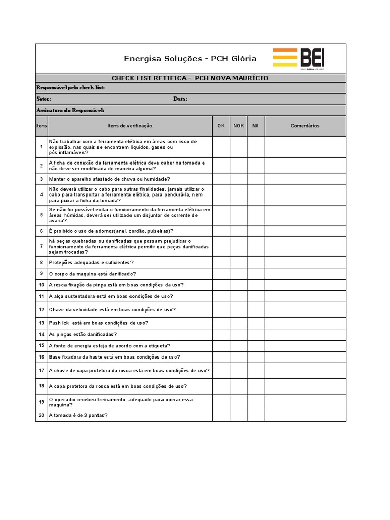 Check-list Retífica Manual Elétrica | PDF