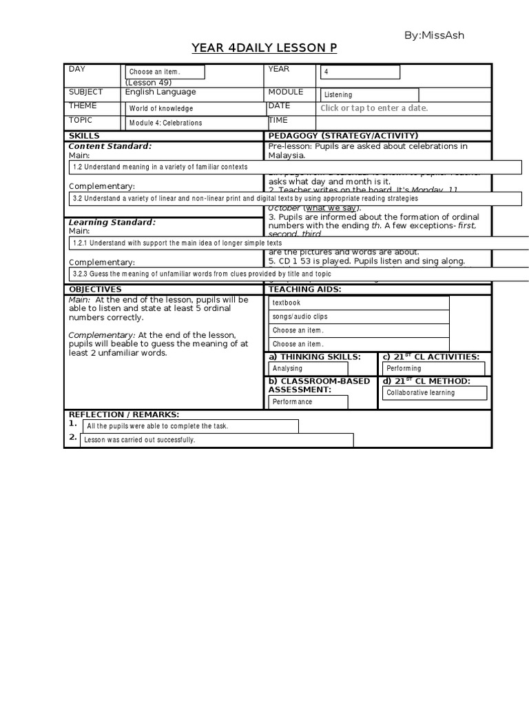 Year 4 English Lesson Plans | PDF | Reading Comprehension | Teachers