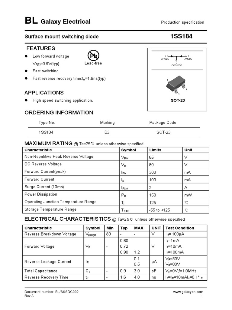 1SS184 SMD Diode Datasheet | PDF | Diode | Components