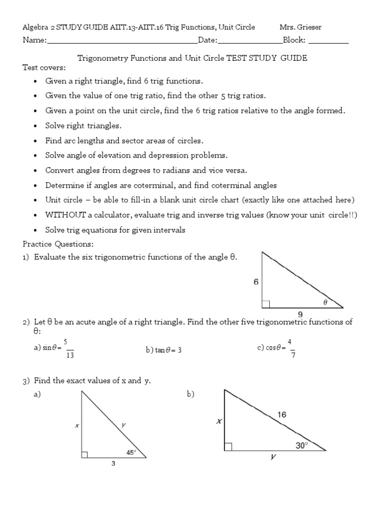 Alg 2 AIIT.13 AIIT.14 AIIT.15 AIIT.16 Trig Test 1 Unit Circle Mostly ...