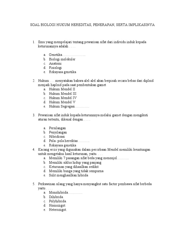 Soal Biologi Hukum 2