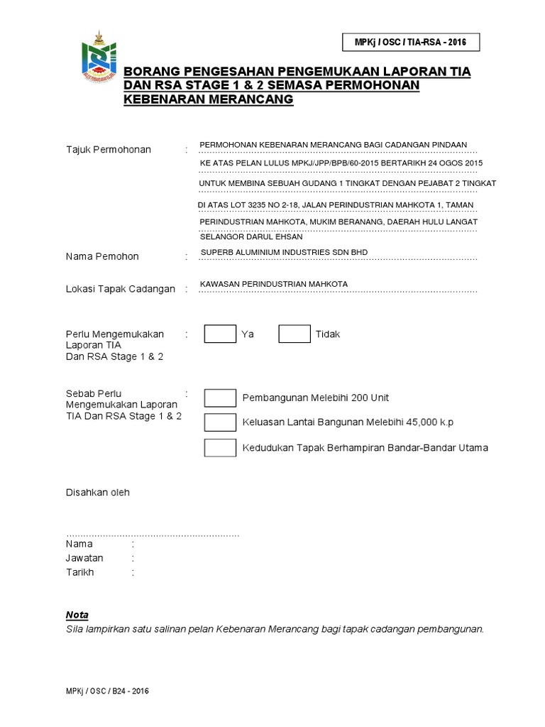9 Borang Pengesahan Pengemukaan Laporan Tia Rsa Pdf