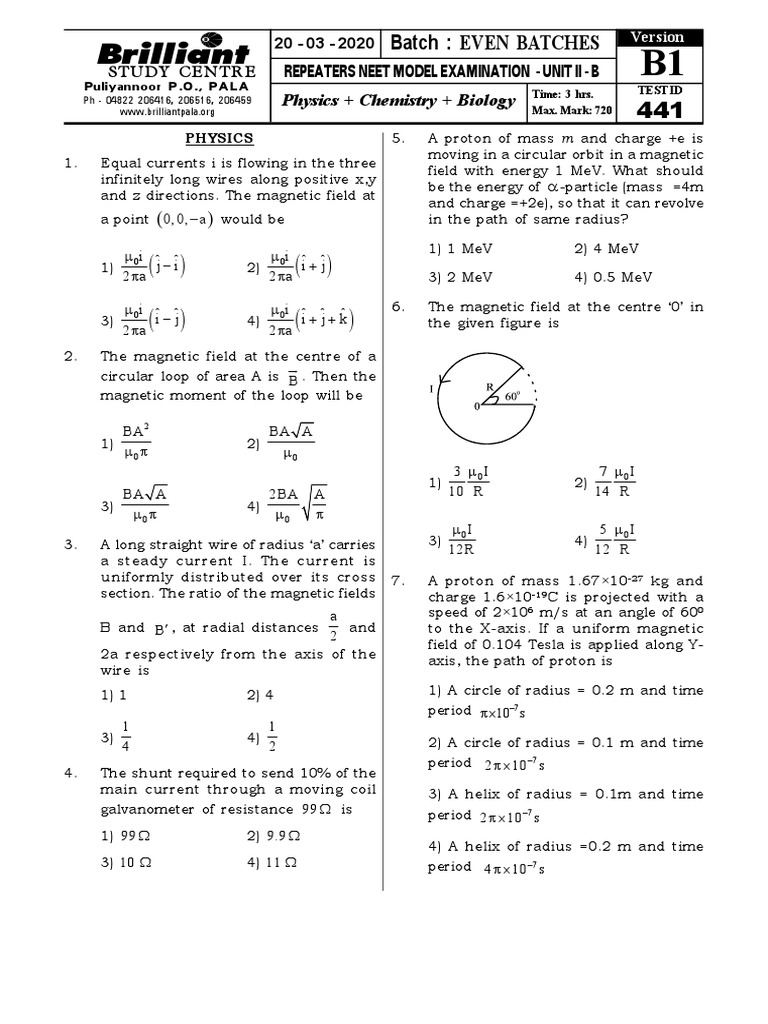 NEET Physics Model Exam: Magnetic Fields | PDF | Inductor | Inductance