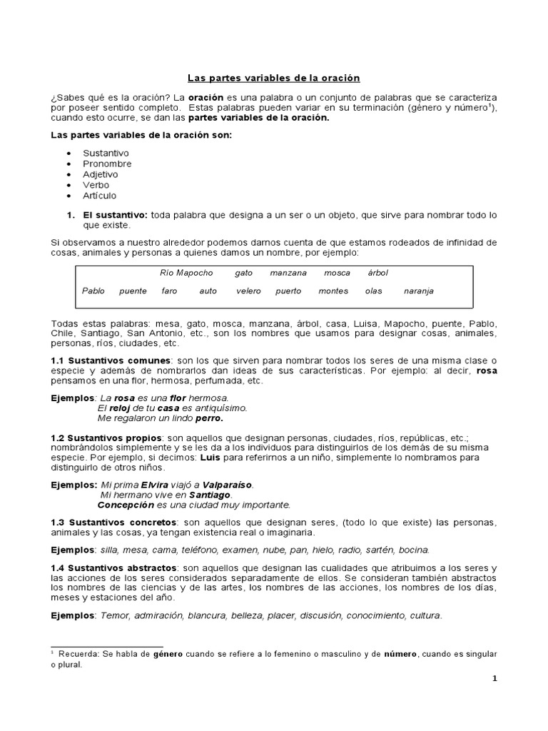 Guía Gramática Partes Variables de La Oración | PDF | Verbo | Adjetivo