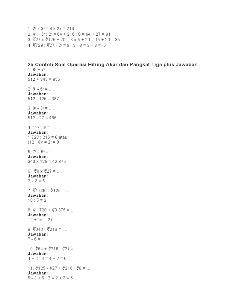 Contoh Soal Kls 6 Operasi Hitung Akar Pangkat Tiga - Kumpulan Contoh Soal Contoh Soal Akar Pangkat 3 Kelas 6 Cute766