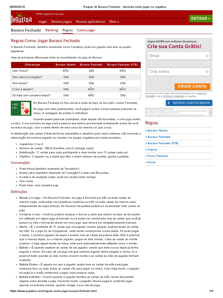 Buraco Fechado STBL - Sem Trinca e Bate com Limpa