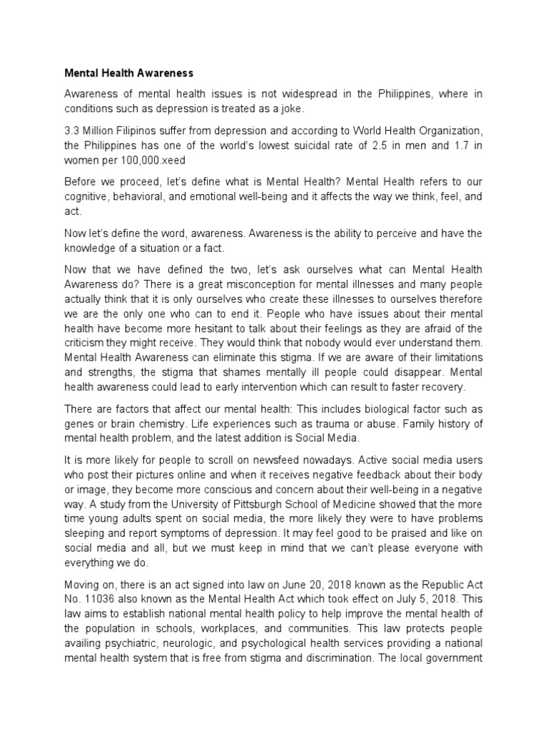 Mental Health Awareness PDF Mental Health Social Stigma