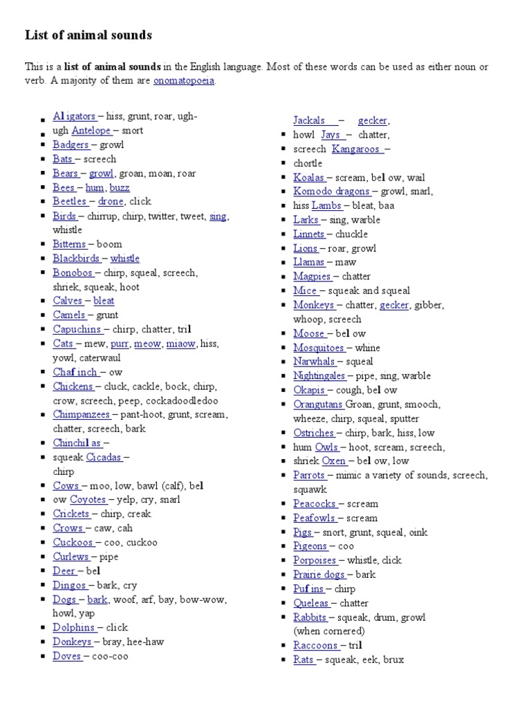 A to Z Animal Sounds List | PDF | Animals And Humans | Organisms