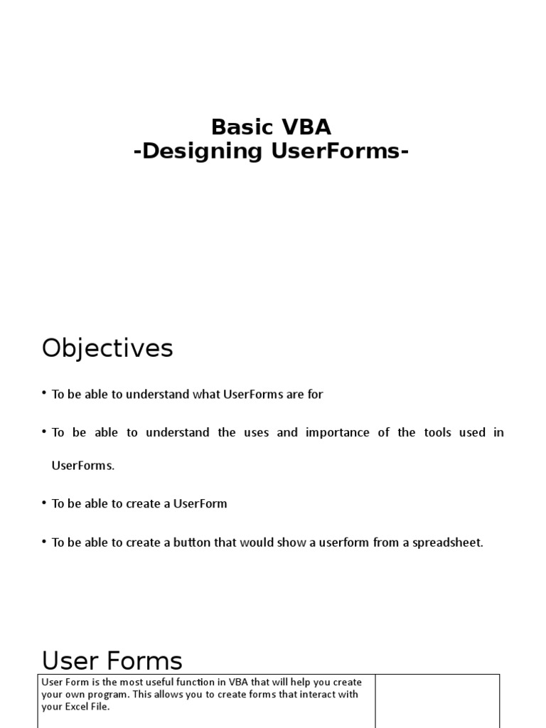 Creating UserForms in VBA Excel | PDF | Button (Computing) | System ...
