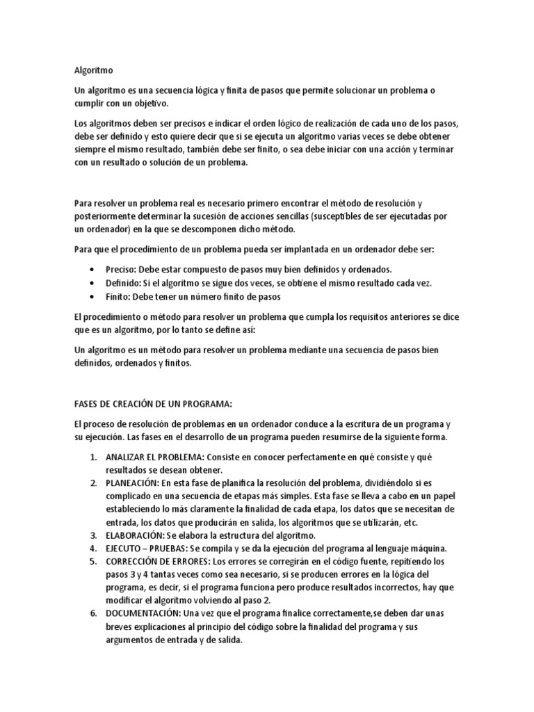Definición y Diseño de Algoritmos | PDF | Algoritmos | Programa de ...