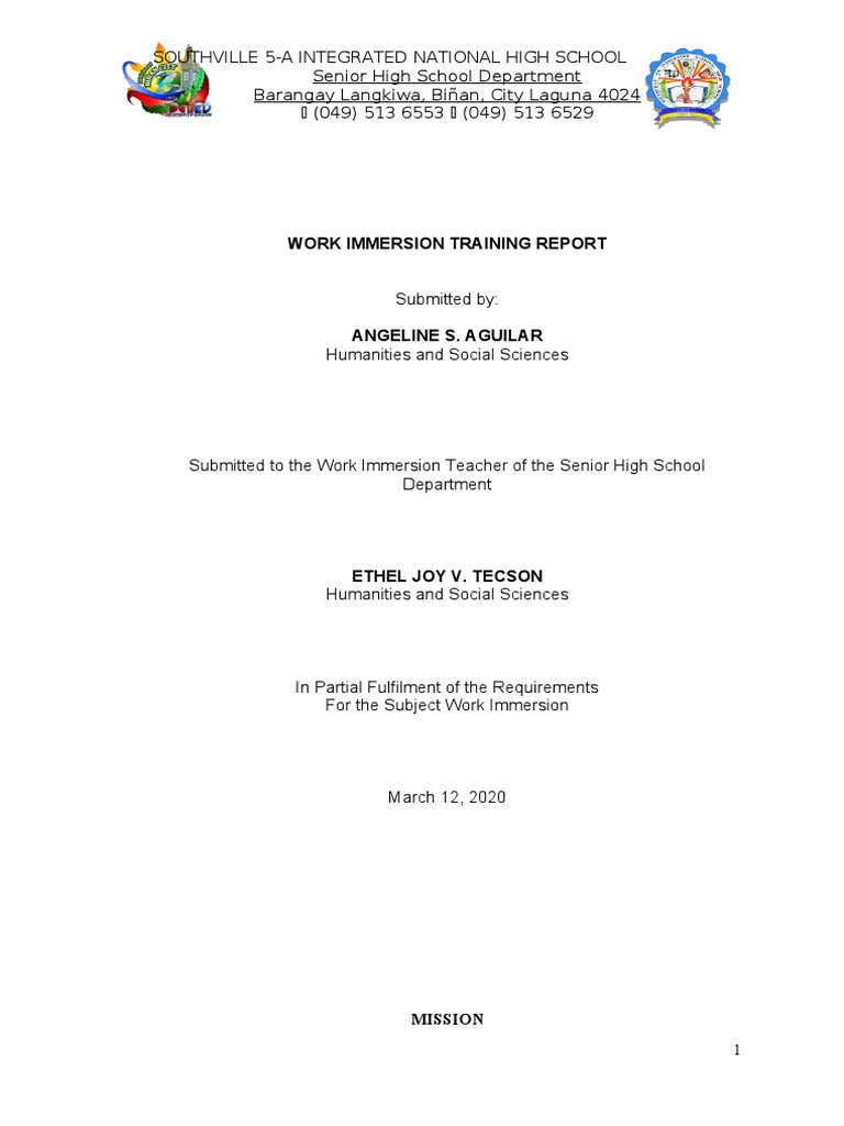 Work Immersion Report: Angeline Aguilar | PDF | News | Learning