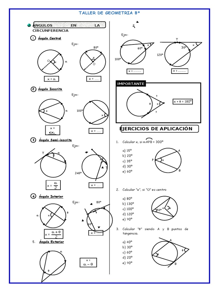 Ejercicios de Ángulos en La Circunferencia para Cuarto de Secundaria | PDF