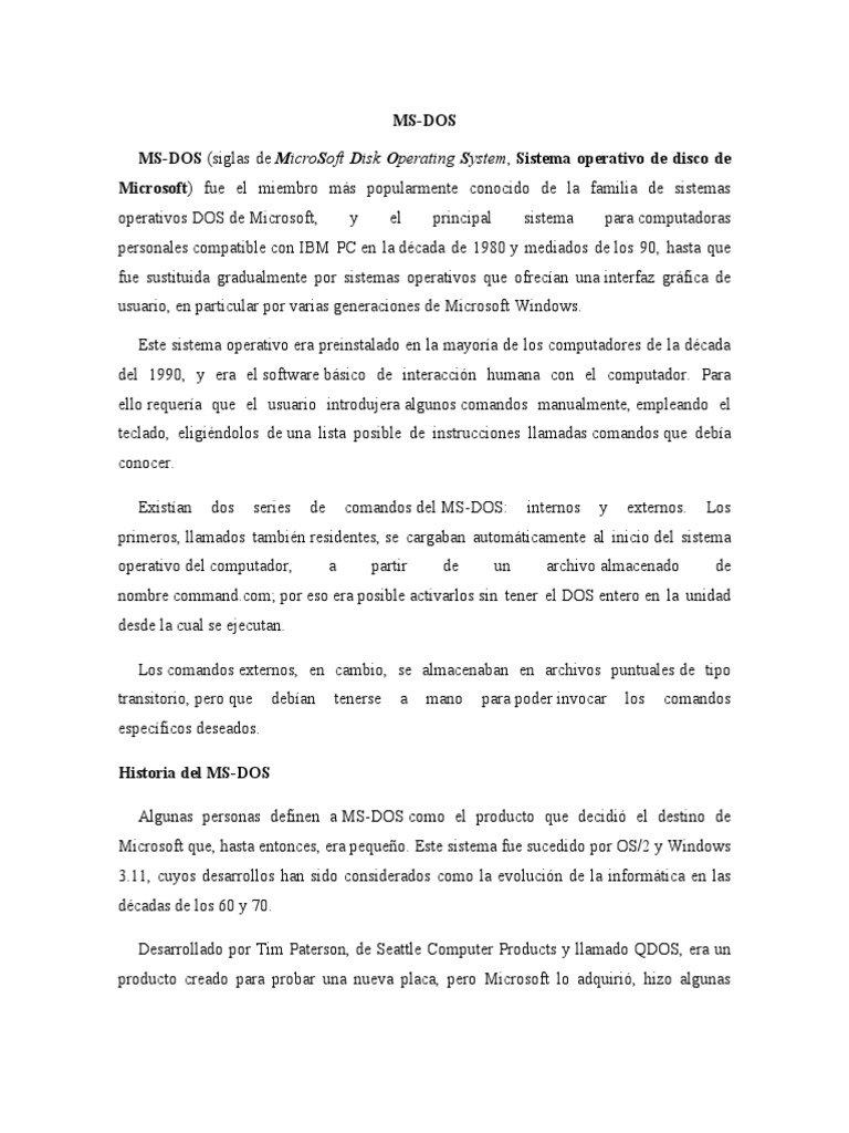 Historia de MS-DOS y su evolución | PDF | Kernel (sistema operativo) | Dos