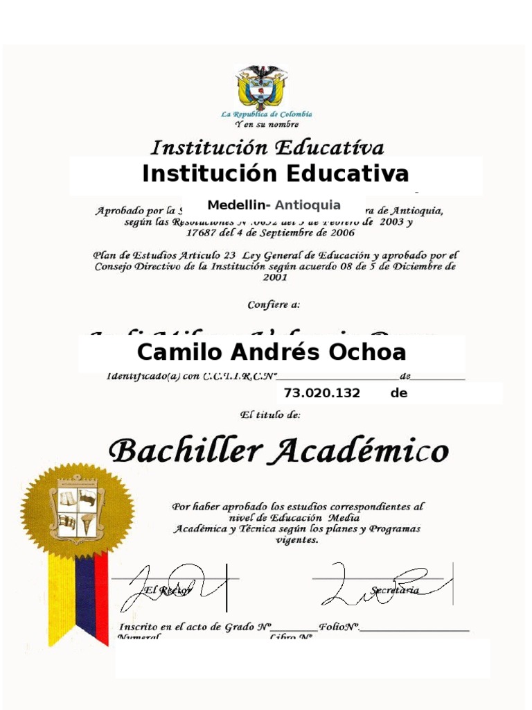 Certificado de Bachiller | PDF