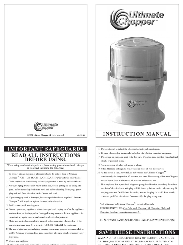 Chopper Ul Manual Eng, PDF, Dishwasher