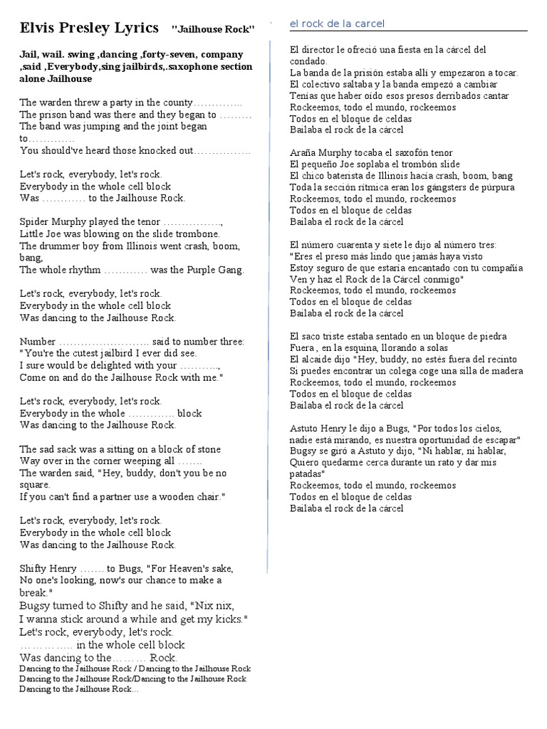 Elvis Presley Lyrics | PDF | Prisión | Entretenimiento (general)