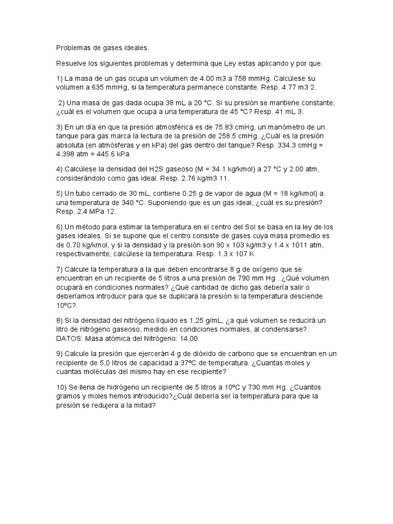 Problemas de Gases Ideales UACM | PDF