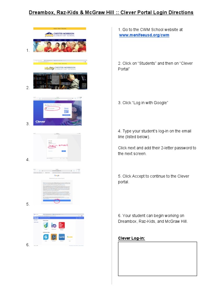 Clever Portal Login Directions Dreambox Raz-Kids | PDF