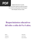Requerimientos Del Niño o Niña de 3 A 6 Años