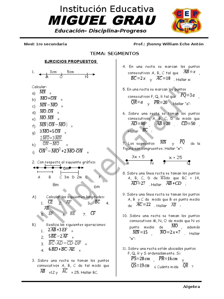 Ejercicios de Segmentos para Secundaria | PDF | Geometría Elemental ...