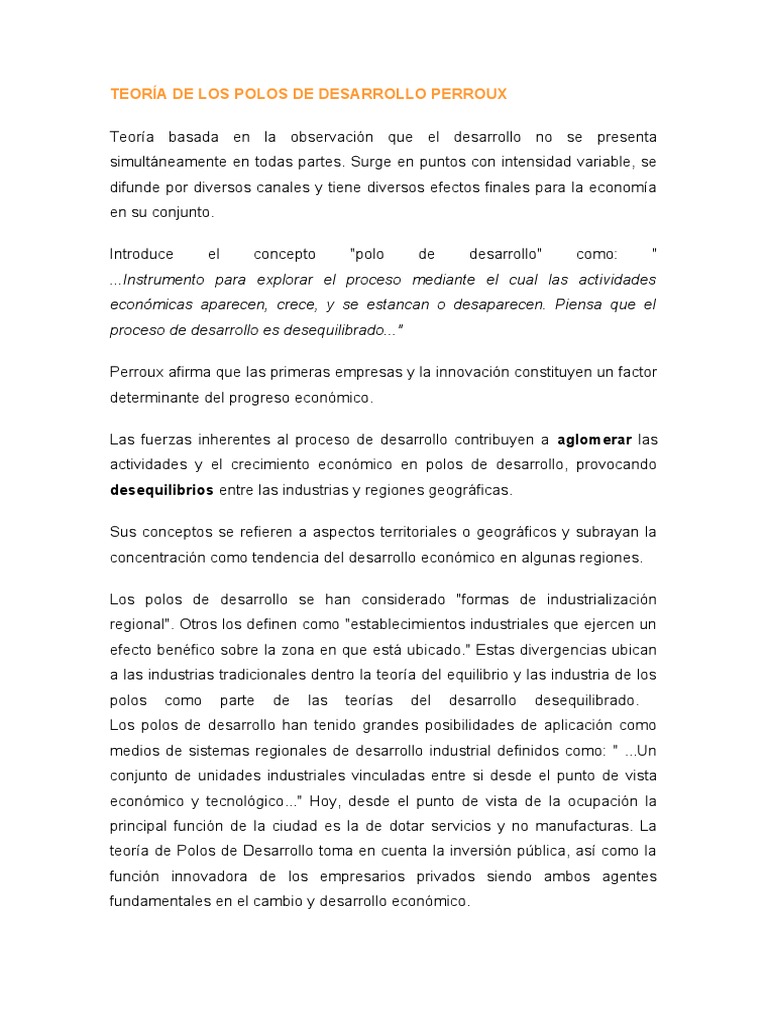 Teoría de Los Polos de Desarrollo | PDF | Desarrollo economico | Economias