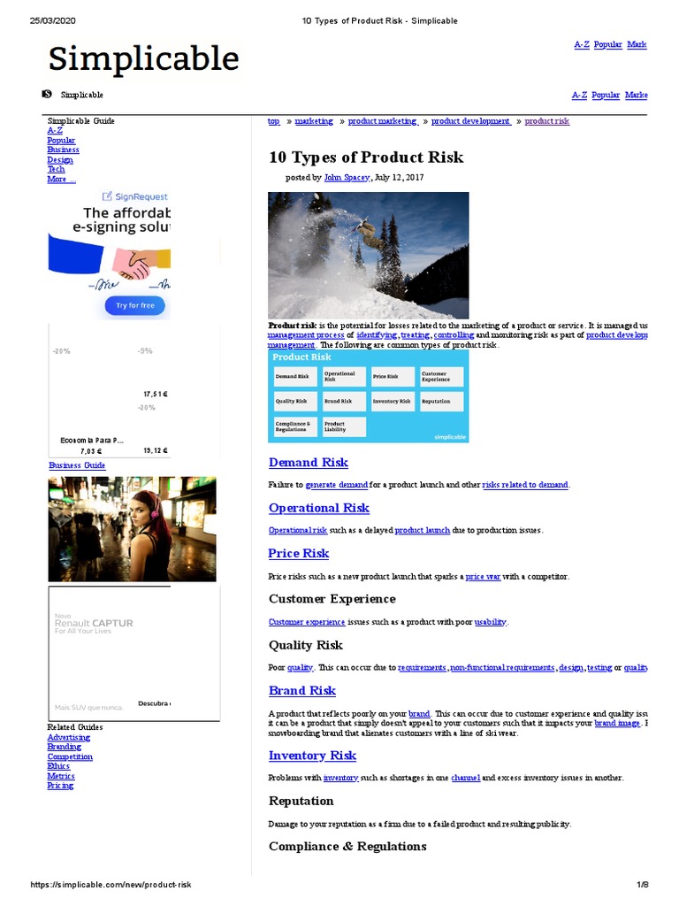 10 Types of Product Risk - Simplicable | PDF | Innovation | Business