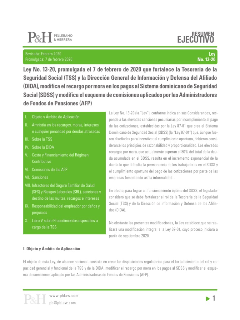 Ley 13 20 Resumen Ejecutivo Pdf Pdf Seguro Pensión