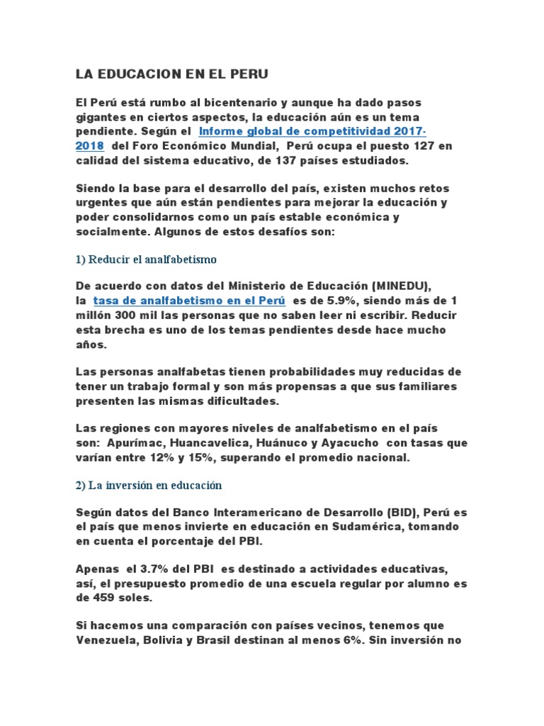 La Educacion en El Peru | PDF | Programa para la Evaluación ...