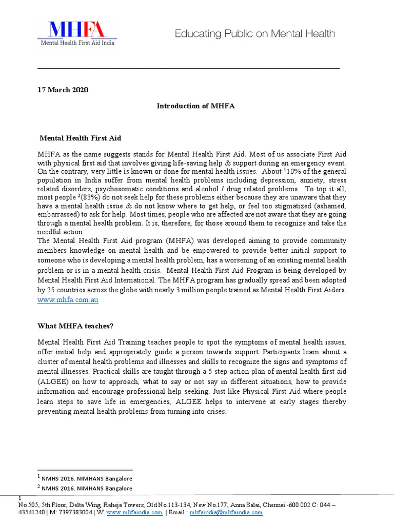 MHFA Introduction | Download Free PDF | Mental Health | Mental Disorder