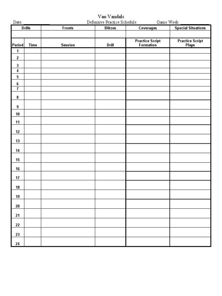Defensive Practice Schedule Template | PDF