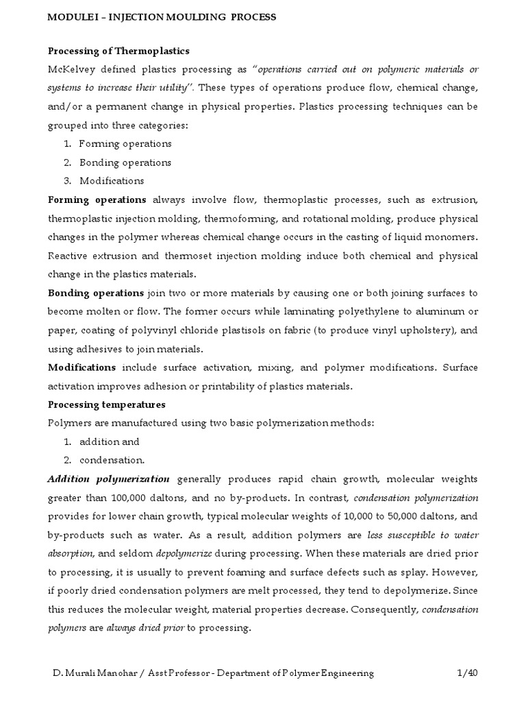 Injection Moulding Process Overview | PDF | Thermoplastic | Polymers