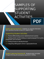 Samples of Supporting Student Activities