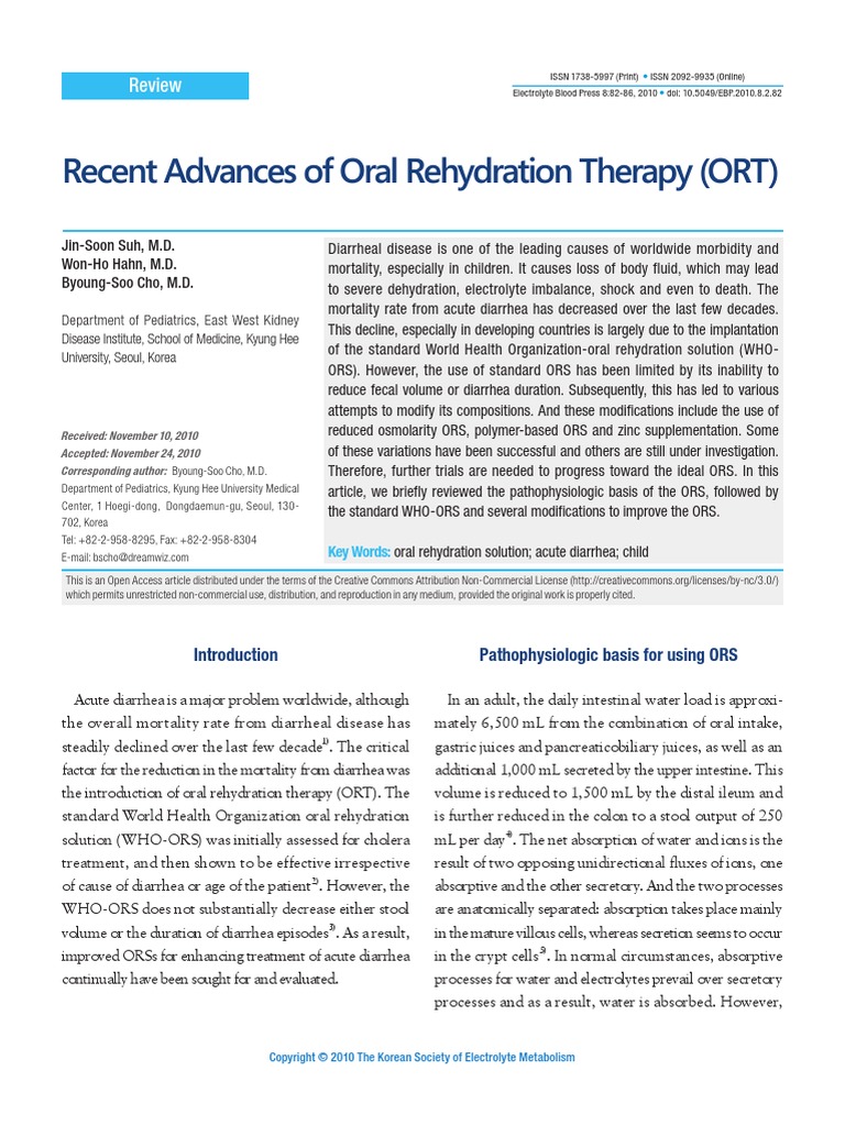 Recent Advances of Oral Rehydration Therapy 2010 PDF PDF Diarrhea