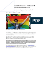 La Homosexualidad Supone Delito en 78 Países y Pena de Muerte en Cinco