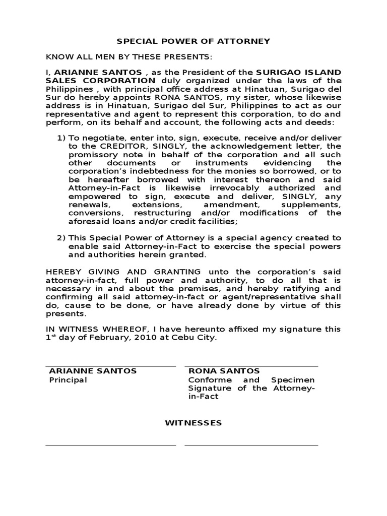 Special Power of Attorney PDF Power Of Attorney Private Law