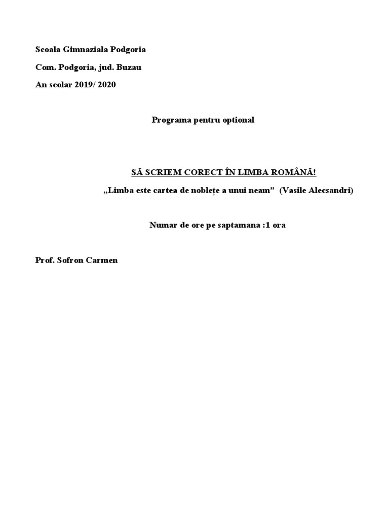 Optional Sa - Scriem - Corect - in - Limba - Romana A Va | PDF